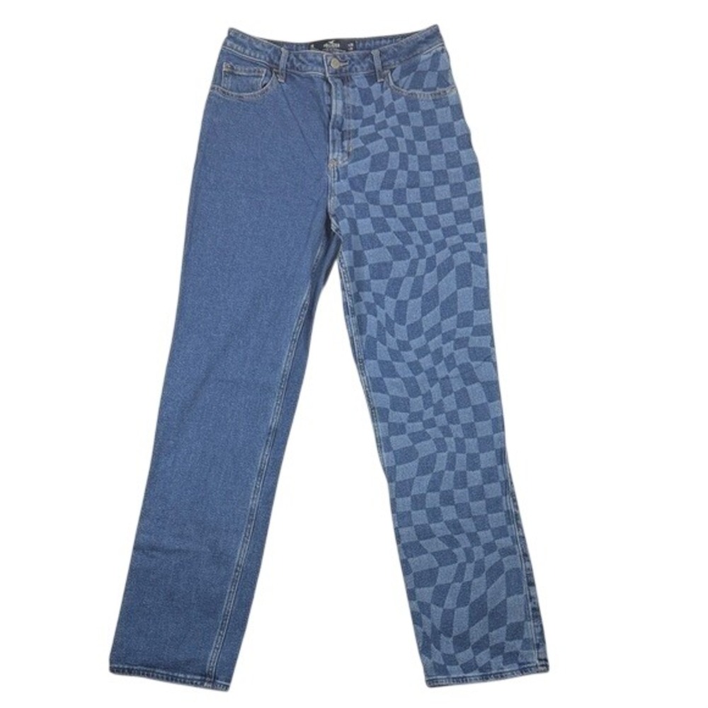 Hollister Jeans Women 7R 90s Vintage Straight Blue Checkerboard Two-Tone Stretch